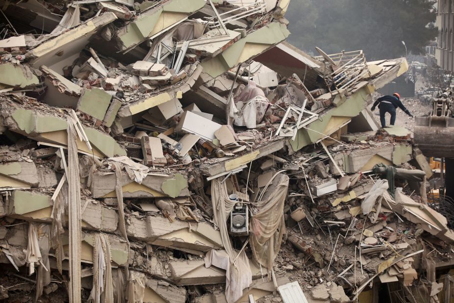 Rubble is seen in Kahramanmaras on February 10.