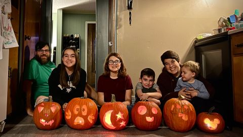 The Ratner family celebrates Halloween in their home in East Palestine, Ohio, in 2022.