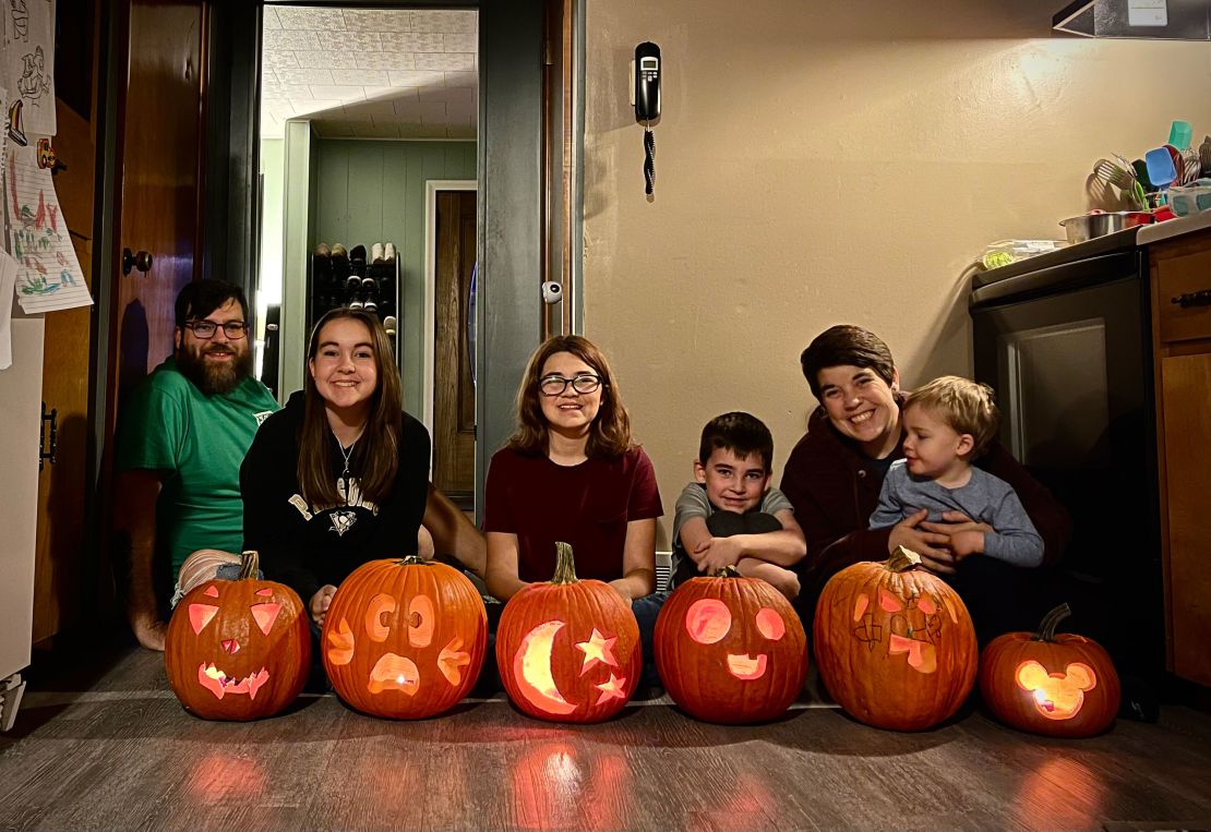 The Ratner family celebrates Halloween in their home in East Palestine, Ohio, in 2022.