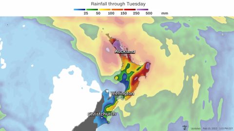 rainy weather cumulative map new zealand Gabrielle
