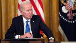 US President Joe Biden listens during a meeting with bipartisan group of governors in the East Room of the White House in Washington, DC, during the National Governors Association Winter Meeting, on February 10, 2023. (Photo by ANDREW CABALLERO-REYNOLDS / AFP) (Photo by ANDREW CABALLERO-REYNOLDS/AFP via Getty Images)