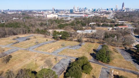 Aerial photography shows Atlanta's Westside area that surrounds the stalled Quarry Yards development in Atlanta's Westside on Tuesday, Feb. 23, 2021.
