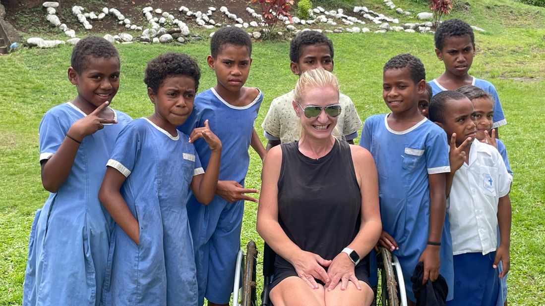 <strong>Meeting locals:</strong> Bruns with a group of children during a visit to Fiji in November 2022.