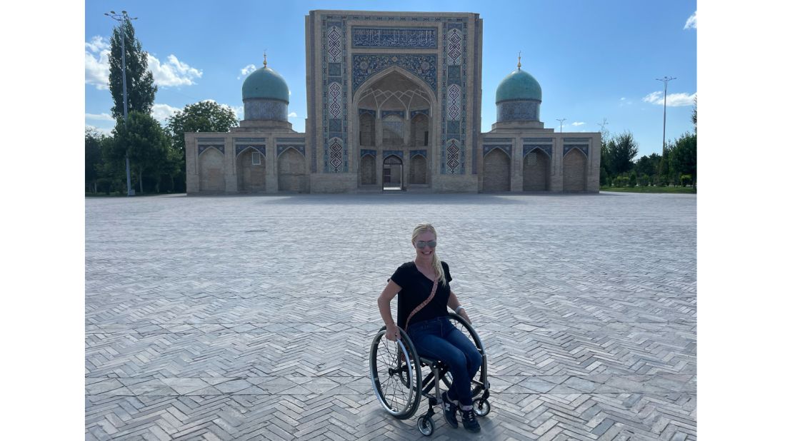 <strong>Globetrotting mission: </strong>The blogger, seen in Uzbekistan in July 2022, occasionally books a tour depending on the country she's visiting, and will always get in touch ahead of time to find out exactly what it's likely to involve.