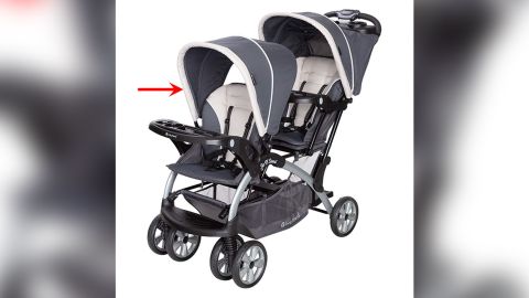 A red arrow has been placed on this image by the U.S. Consumer Product Safety Commission.
Baby Trend Sit N' Stand Double stroller, model number beginning SS76