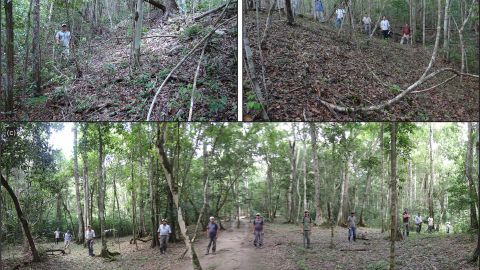 The causeways were constructed and elevated above the swamps and dense forest flora by using layers of mud, quarry stone and limestone cement. On top of the raised roads was a thick layer of white plaster. 