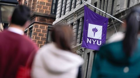 A New York University flag is pictured on campus.