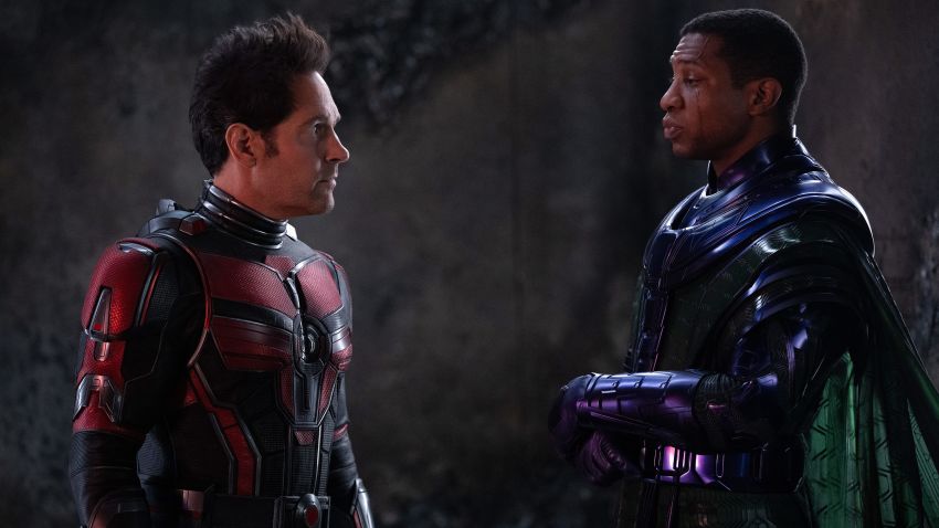 Paul Rudd as Scott Lang/Ant-Man and Jonathan Majors as Kang the Conqueror in Marvel Studios' ANT-MAN AND THE WASP: QUANTUMANIA. 