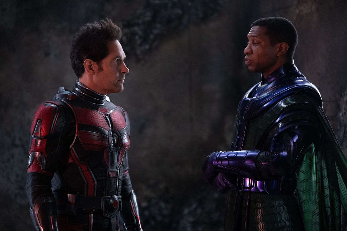 Paul Rudd as Scott Lang/Ant-Man and Jonathan Majors as Kang the Conqueror in Marvel Studios' ANT-MAN AND THE WASP: QUANTUMANIA.
