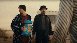"Breaking Bad" stars Aaron Paul and Bryan Cranston reunite in a Super Bowl ad for PopCorners.