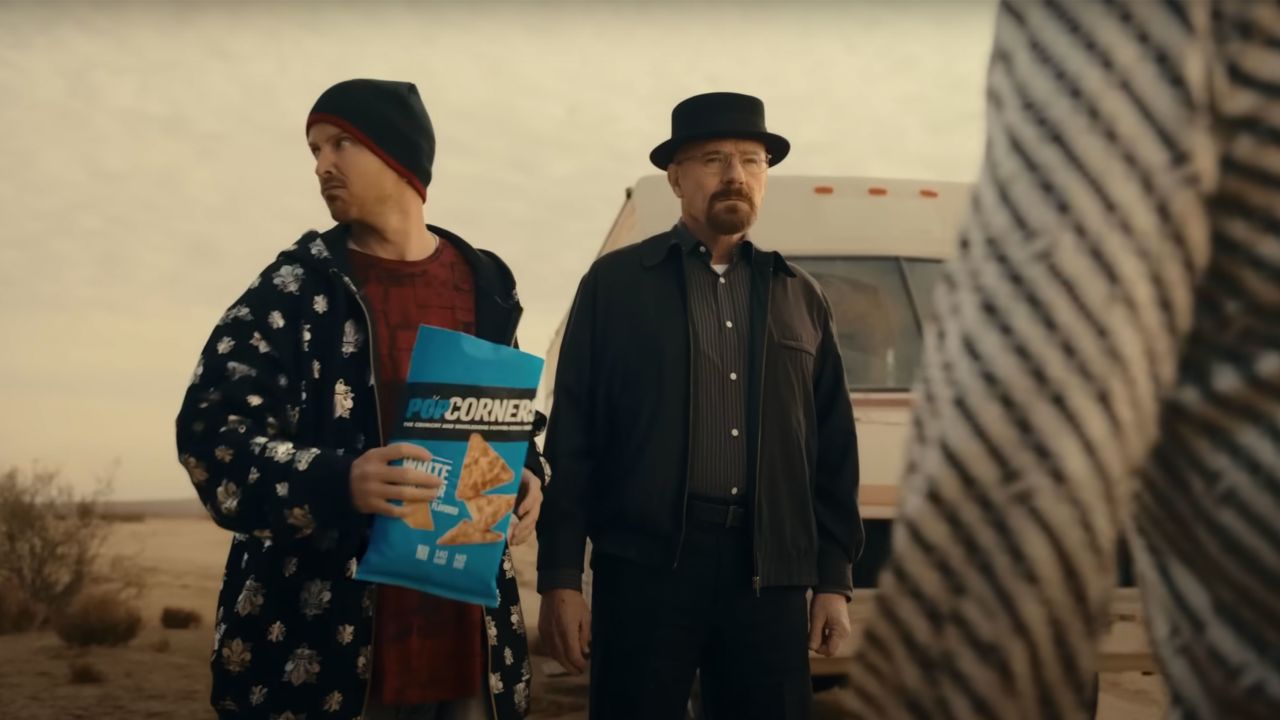 "Breaking Bad" stars Aaron Paul and Bryan Cranston reunited in an ad for PopCorners.