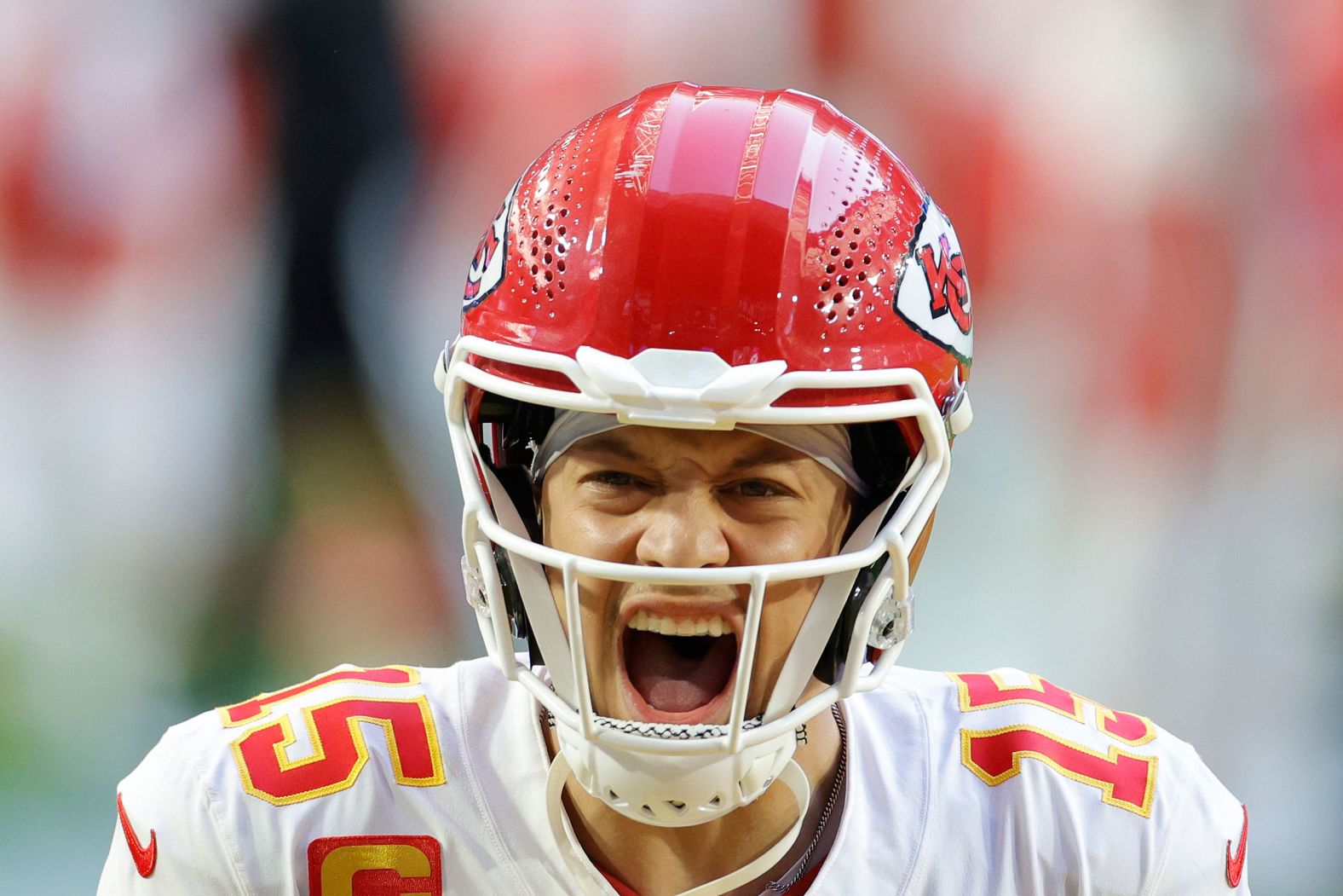 Mahomes gets fired up before the game.