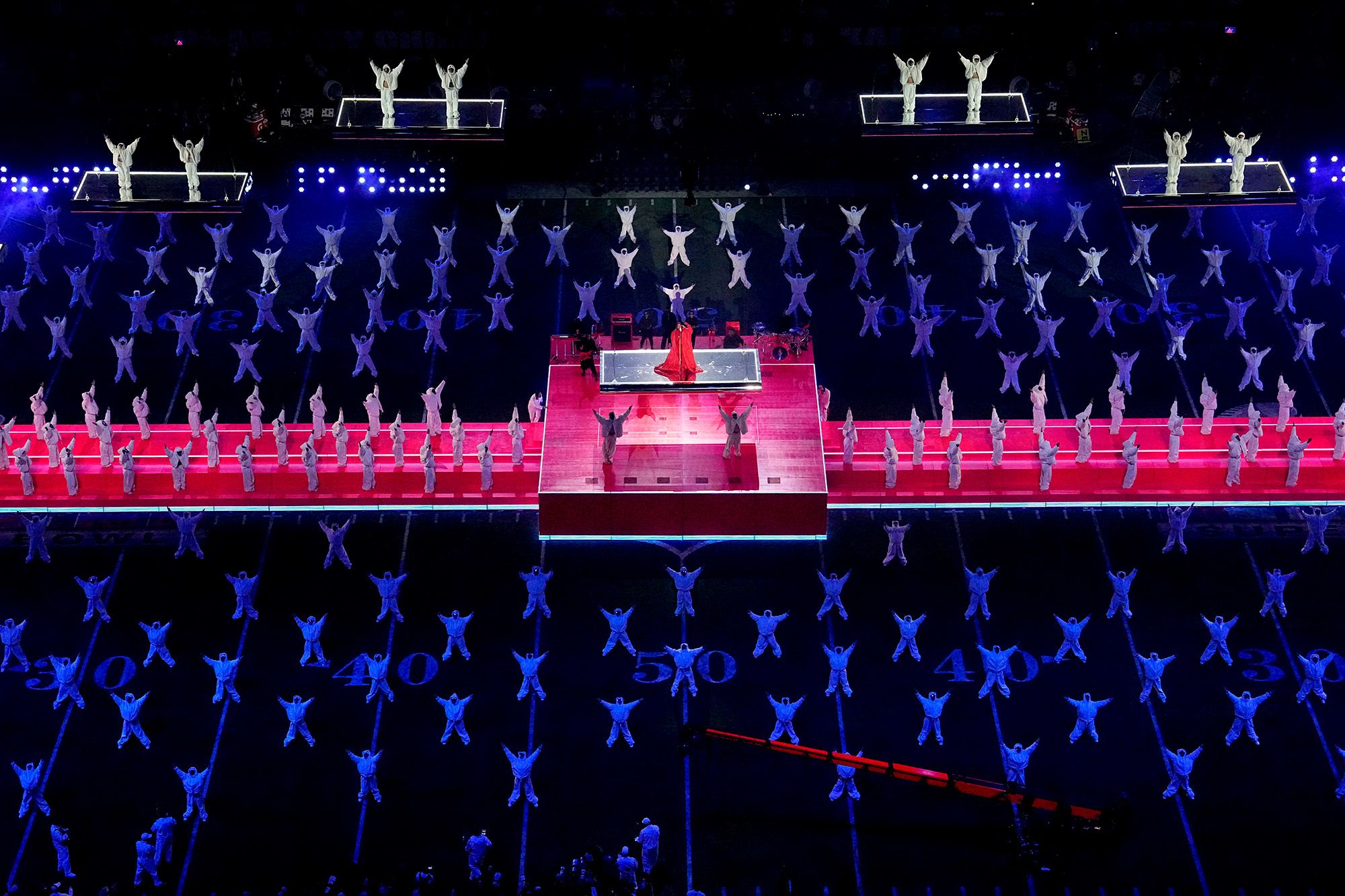 A wide view of the performance at State Farm Stadium.