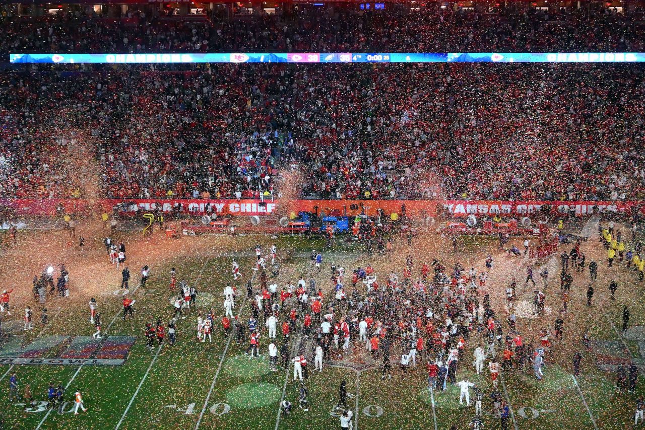 Confetti falls after the final whistle.