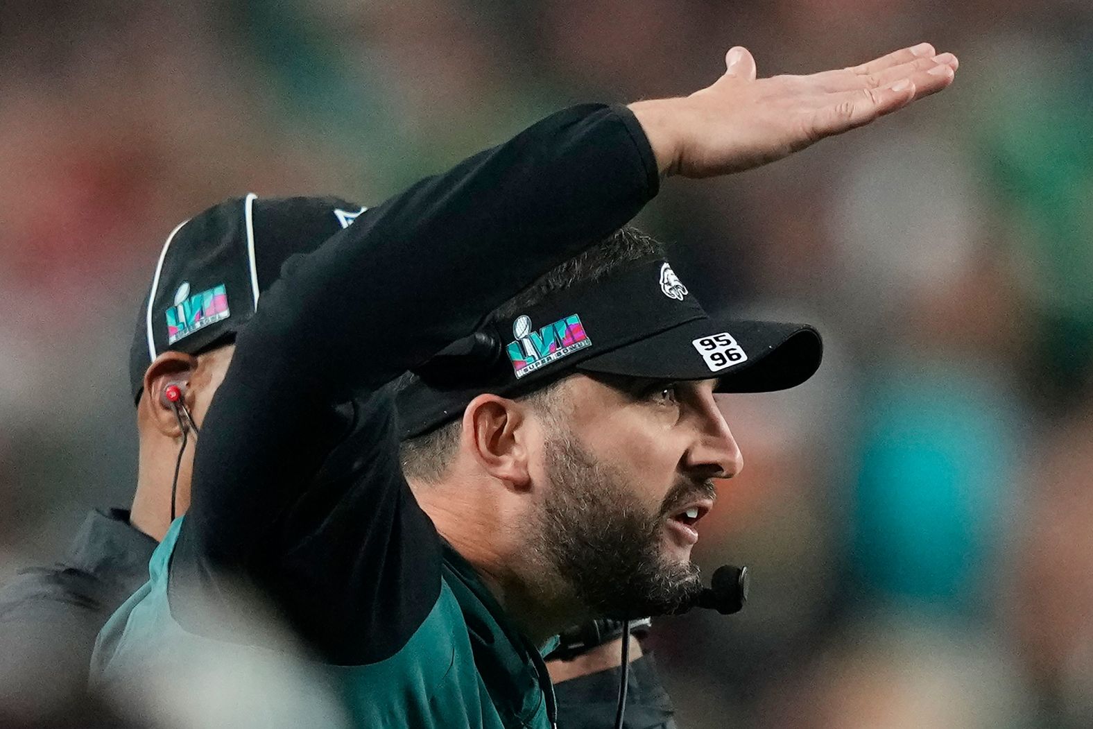 Eagles head coach Nick Sirianni gestures during the second half.