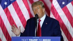 FILE - Former President Donald Trump speaks as he announces a third run for president, at Mar-a-Lago in Palm Beach, Fla., Nov. 15, 2022.)