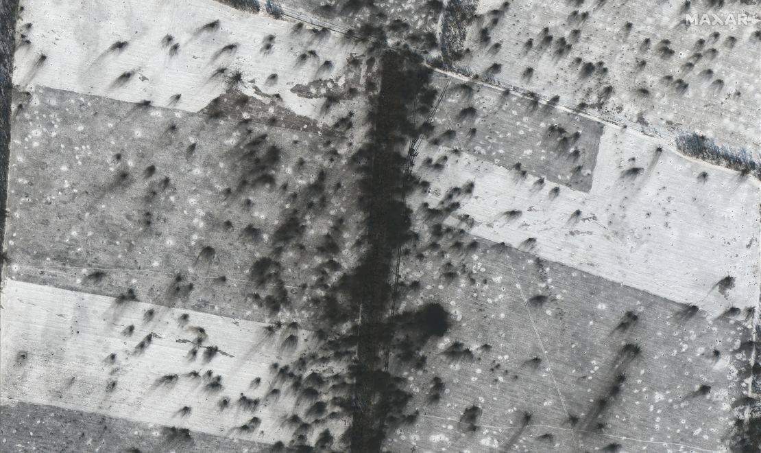 Satellite imagery showed craters left by heavy artillery shelling around Vuhledar.