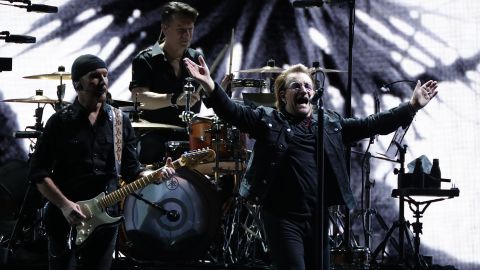 The Edge, Larry Mullen Jr. and Bono of U2 perform on stage during  2019 in Seoul, South Korea. 