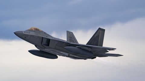 A U.S. Air F-22 Raptor assigned to the 3rd Wing takes off at Joint Base Elmendorf-Richardson, Alaska, Oct. 26, 2022. 