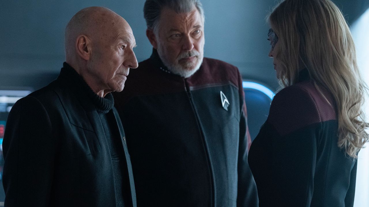 Patrick Stewart, Jonathan Frakes and Jeri Ryan in "Star Trek: Picard."
