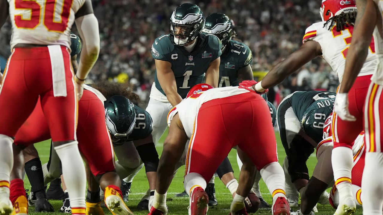 Hurts (center) has enjoyed a stunning breakthrough season with Philadelphia, despite Super Bowl defeat.