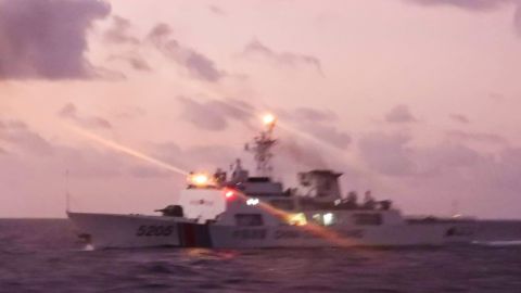 A photo released by the Philippine Coast Guard reportedly shows a Chinese Coast Guard vessel pointing a laser at a Philippine vessel earlier this year.