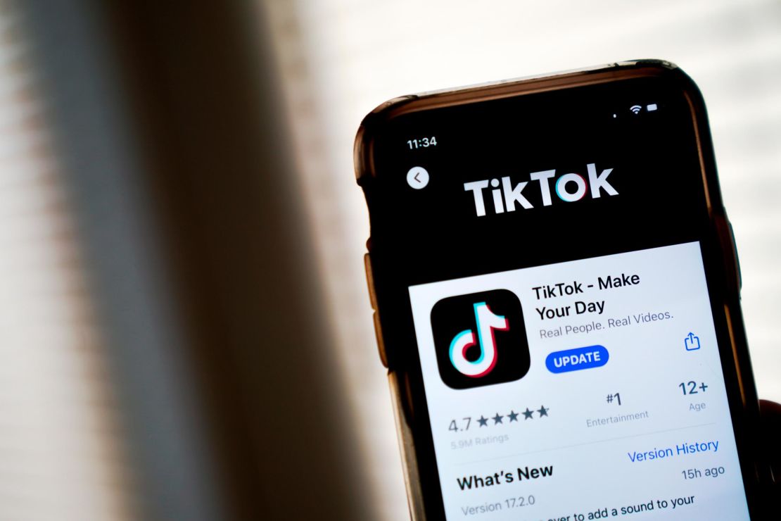 The download page for the TikTok app displayed on an Apple iPhone.