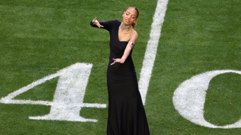 Justina Miles performs "Lift Every Voice and Sing" in American Sign Language prior to Sunday's Super Bowl.