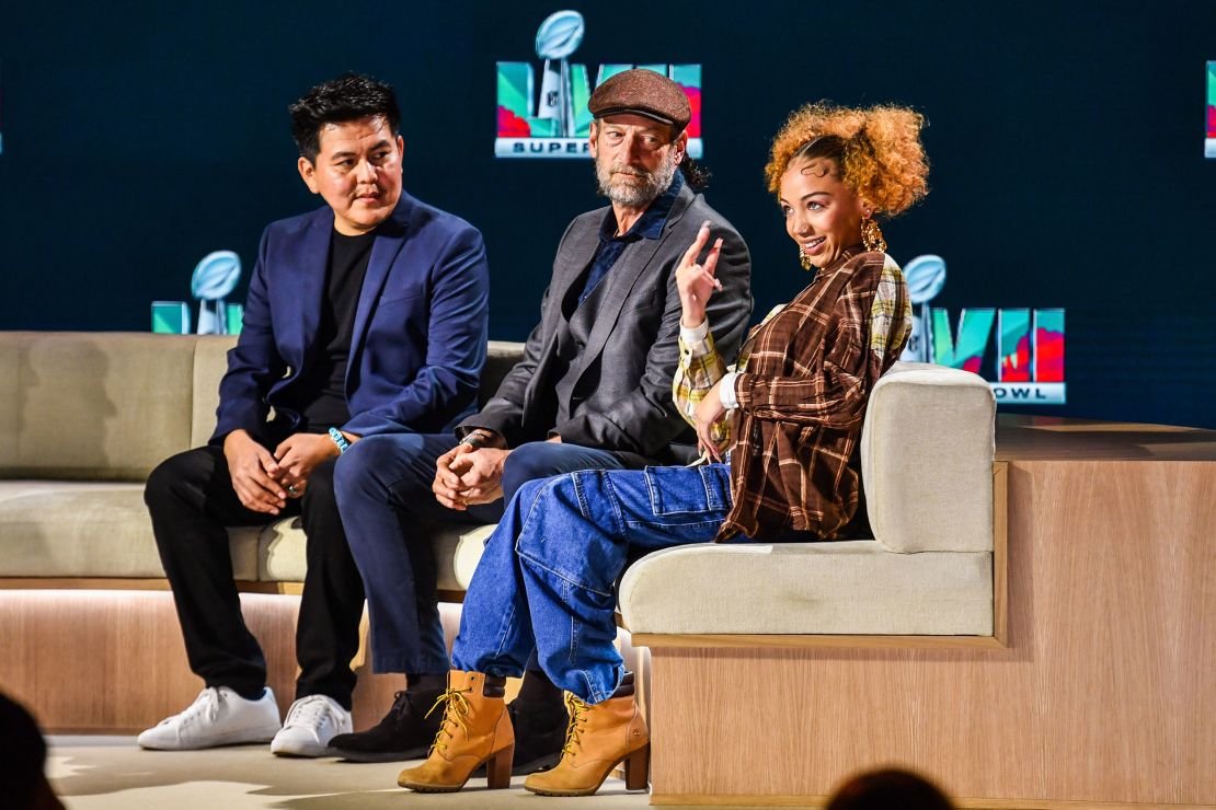 Deaf performers Colin Denny, Troy Kotsur and Justina Miles (left to right) speak during a press conference Thursday about the Super Bowl LVII Halftime Show.