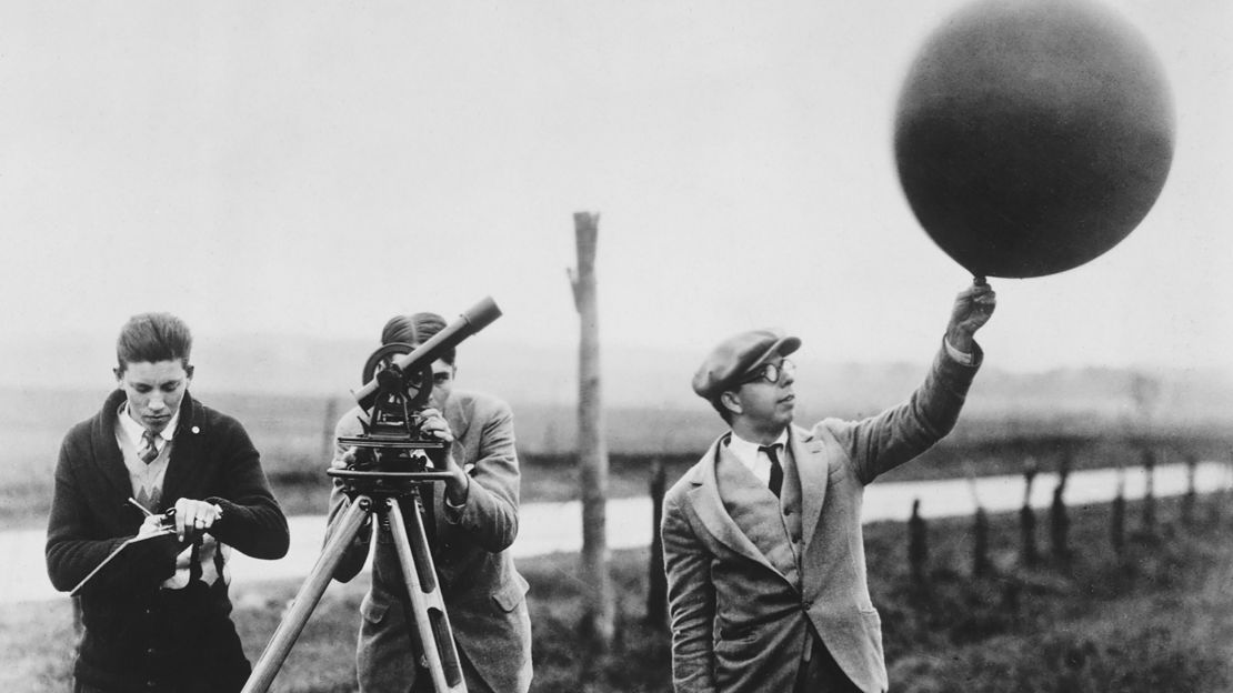 A pilot ballon is used to test wind velocity at Hadley Field in South Plainfield, New Jersey, in this photo taken circa 1935.