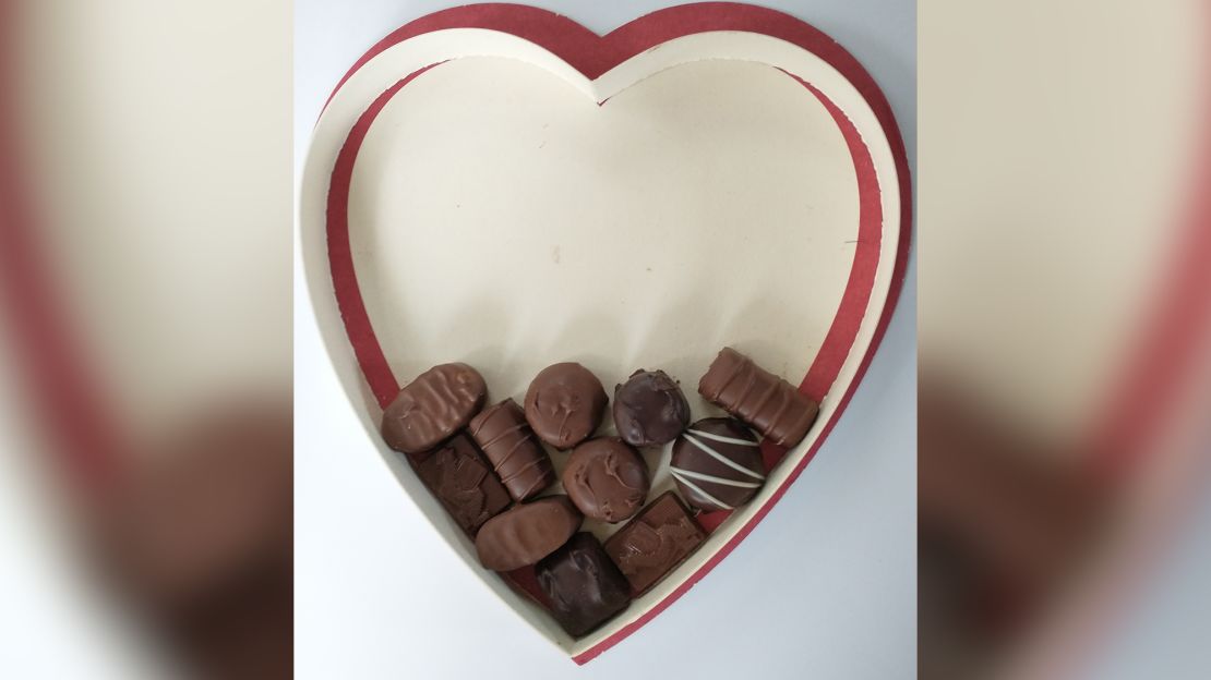 Hey sweetie - valentine's day chocolate box in heart shape. Stock