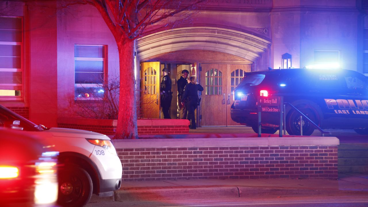 Police investigate the scene of a shooting at Berkey Hall on the campus of Michigan State University, late Monday, Feb. 13, 2023, in East Lansing, Mich. (AP Photo/Al Goldis)