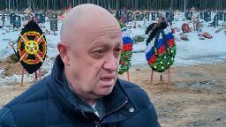 FILE - Wagner Group head Yevgeny Prigozhin attends the funeral of Dmitry Menshikov, a fighter of the Wagner group who died during a special operation in Ukraine, at the Beloostrovskoye cemetery outside St. Petersburg, Russia, on Dec. 24, 2022. Russia's Wagner Group, a private military company led by Yevgeny Prigozhin, a rogue millionaire with longtime links to Russia's President Vladimir Putin, has played an increasingly visible role in the fighting in Ukraine where it reportedly suffered heavy losses. (AP Photo, File)