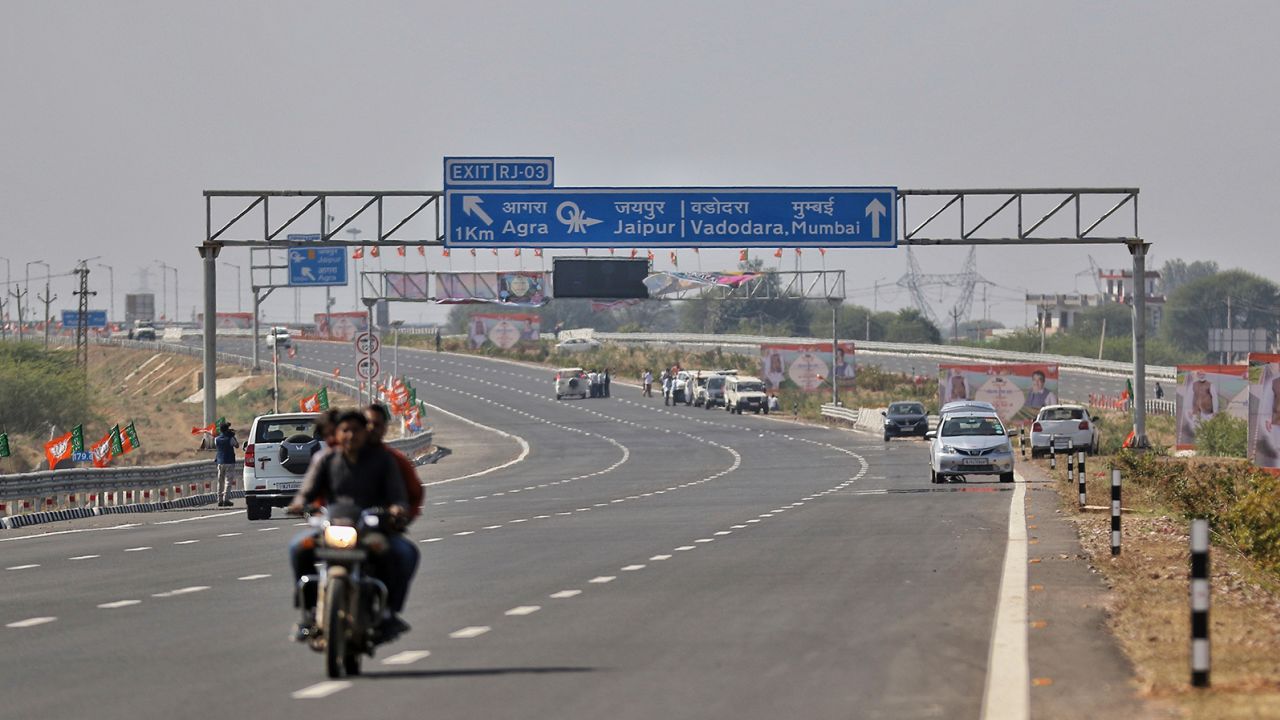 Vehicles move on the Delhi- Mumbai Expressway at Sohna- Dausa Section ahead the inauguration by Prime Minister Narendra Modi, in Dausa, Rajasthan, India, February 12, 2023.