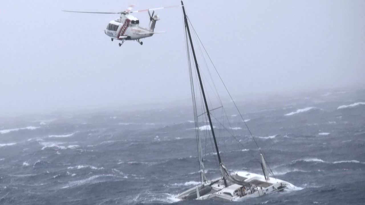 A helicopter locates a yacht in the Hauraki Gulf off North Island with a solo sailor on board on February 14.