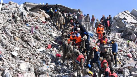 The location where Emine Akgul, 26, was rescued from the rubble in Hatay, southern Turkey, on Tuesday, 201 hours after last week's earthquake. 