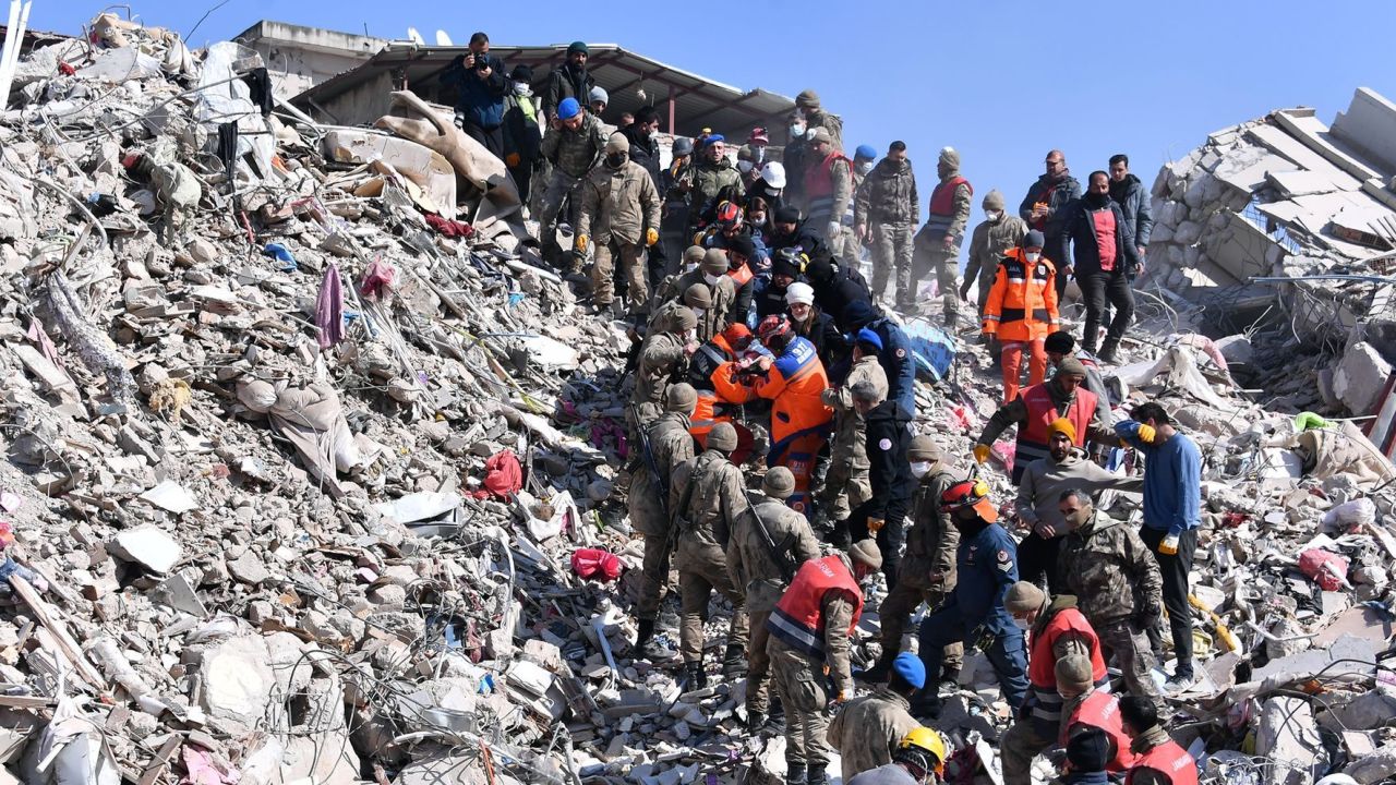 The location where Emine Akgul, 26, was rescued from under the rubble in Hatay, southern Turkey, on Tuesday, 201 hours after last week's quake. 