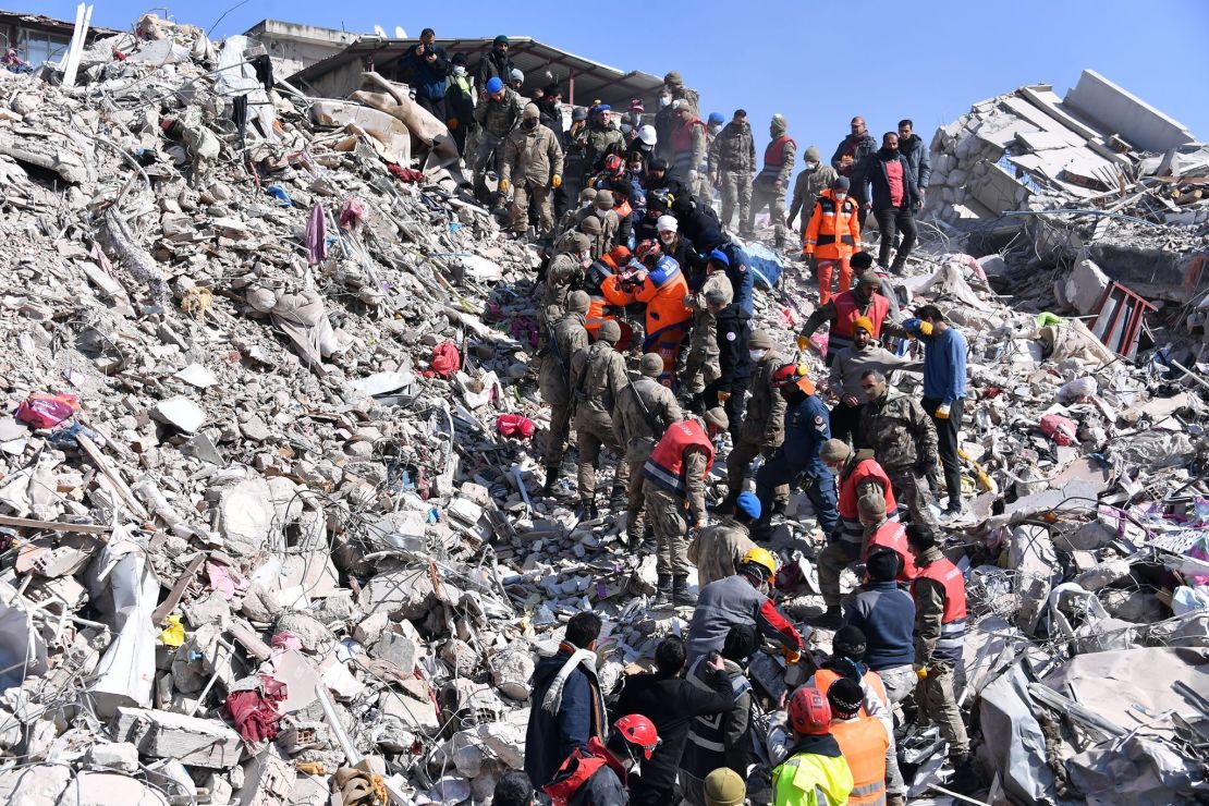 The location where Emine Akgul, 26, was rescued from under the rubble in Hatay, southern Turkey, on Tuesday, 201 hours after last week's quake. 