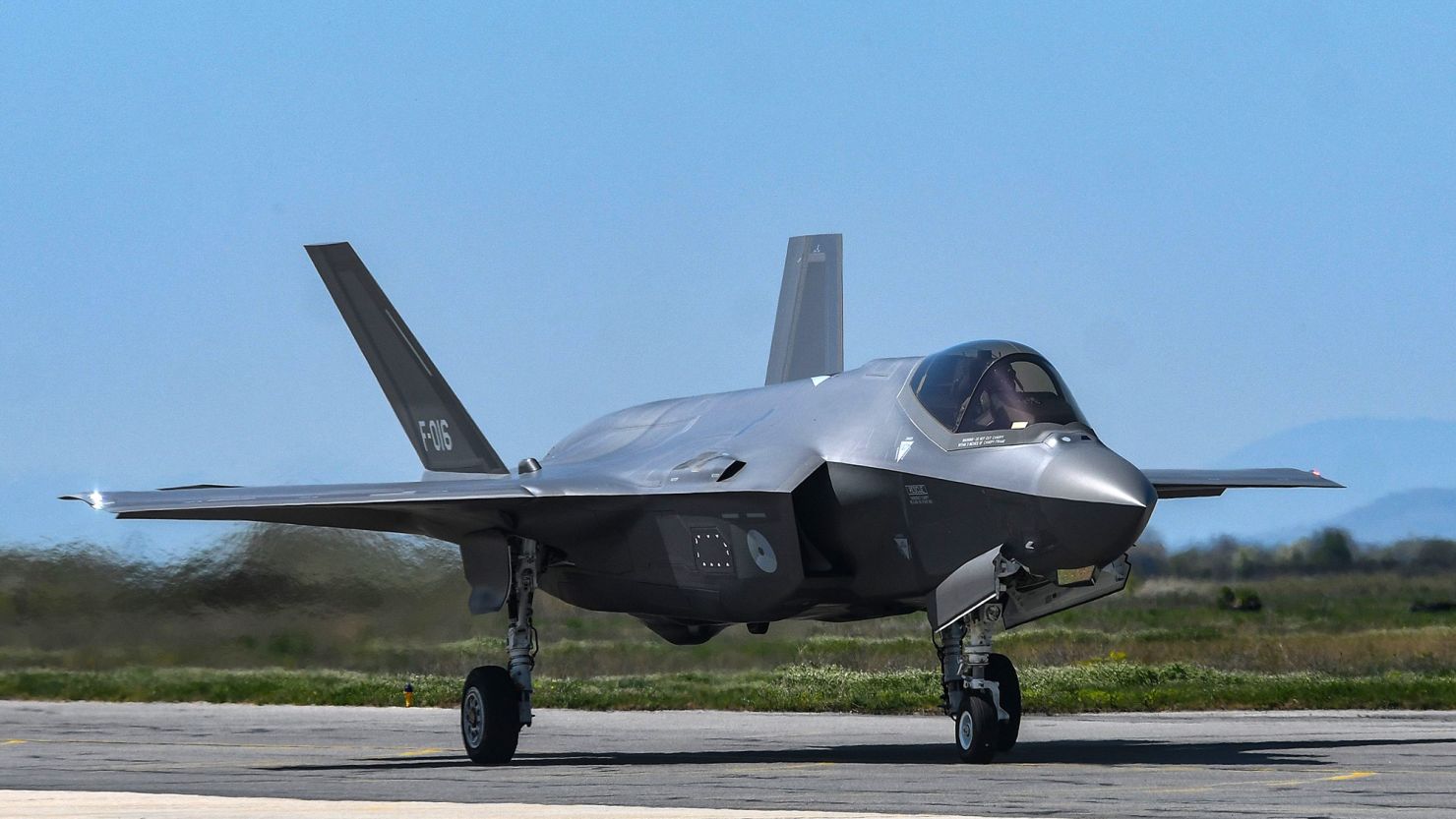 Mandatory Credit: Photo by Georgi Paleykov/NurPhoto/Shutterstock (12895759q)
Lockheed Martin F-35 Lightning II jet before take off at Graf Ignatievo Air Force Base near Plovdiv, Bulgaria on 14 April, 2022.
Four Lockheed Martin F-35 Lightning II jets were relocated by  Netherlands Air Force to the Republic of Bulgaria for the forthcoming implementation of a mission for enhanced joint protection of Bulgarian airspace.
F-35 Aircrafts Were Relocated By The Kingdom Of The Netherlands To The Republic Of Bulgaria, Plovdin - 14 Apr 2022