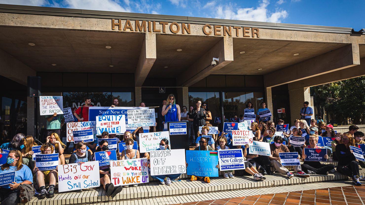 New College of Florida students, alumni, faculty, and parents protested changes to the school put in place by Gov. Ron DeSantis' administration.