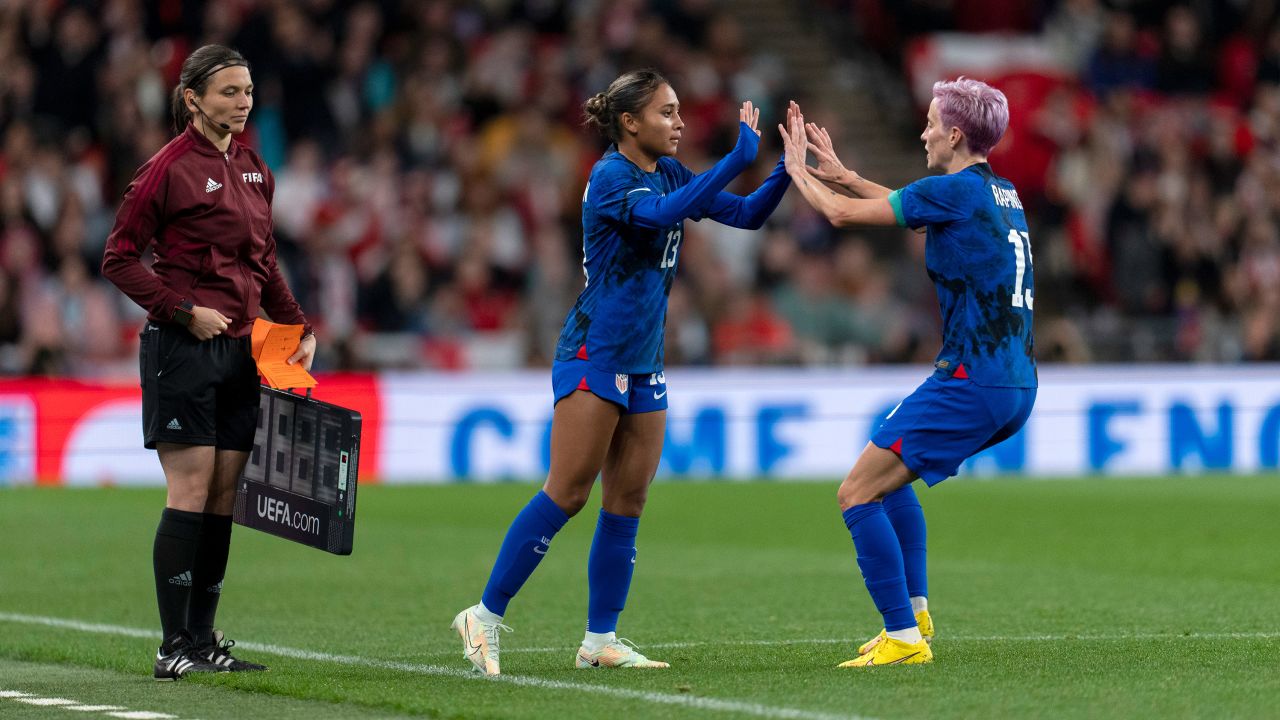 Alyssa Thompson made her debut for the national team as a substitute for Megan Rapinoe.