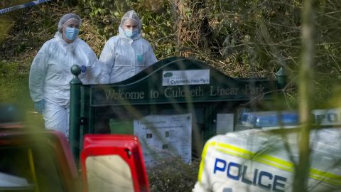 Police forensic scientists attend the scene where 16-year-old Brianna Ghey was found.