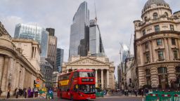 A general view of the Royal Exchange and the Bank of England in London, UK, on February 2, 2023. 