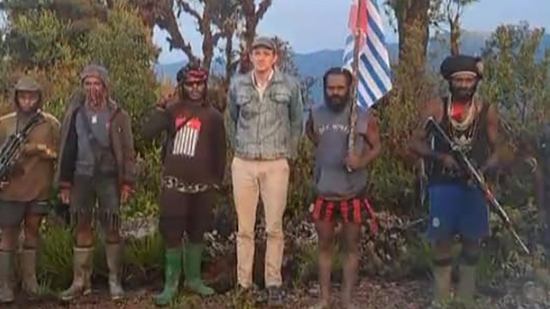 West Papua separatist fighters release images of their hostage soon after his capture in February 2023. 