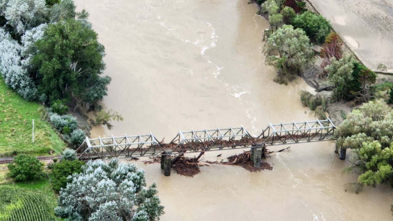 A damaged bridge in the Napier region, New Zealand, on February 15, 2023.