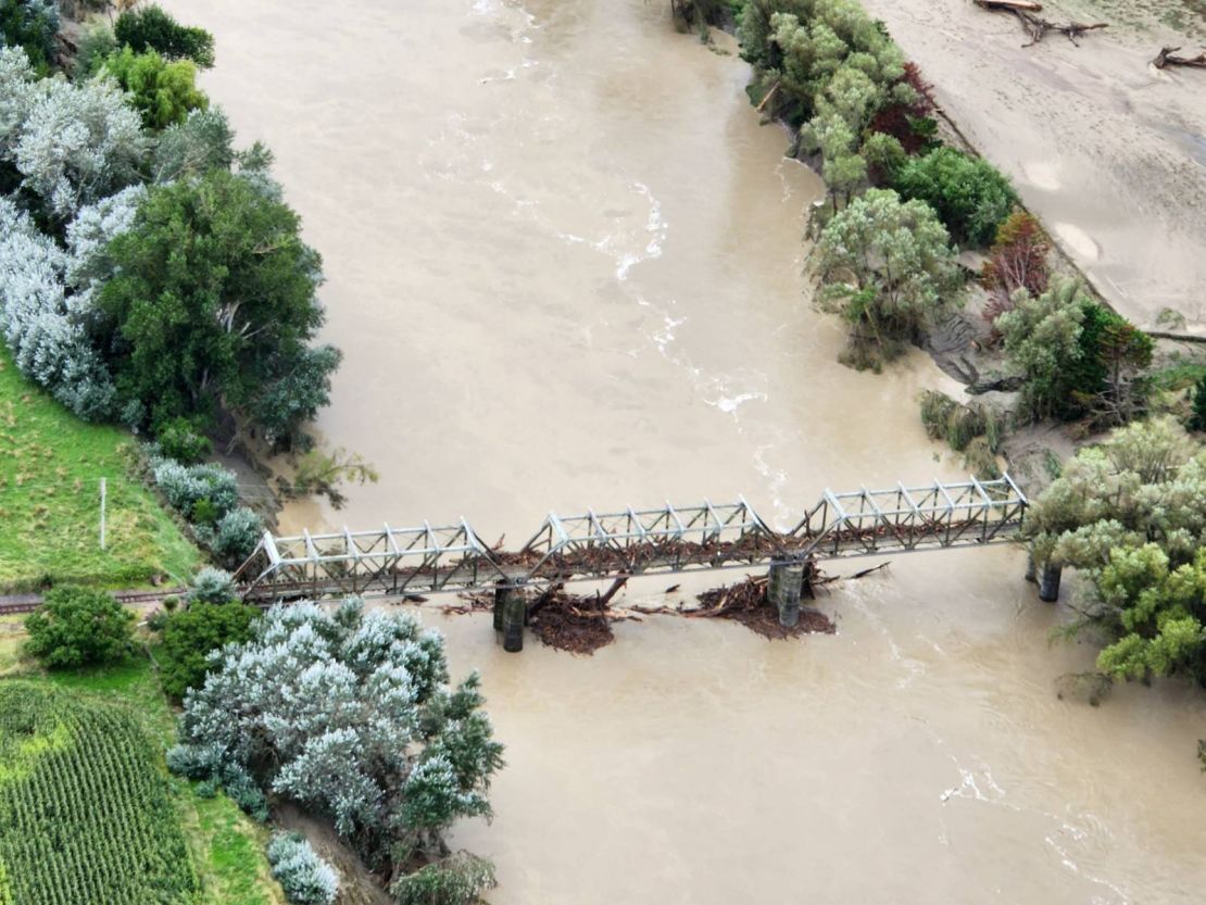 A damaged bridge in the Napier region, New Zealand, on February 15, 2023.
