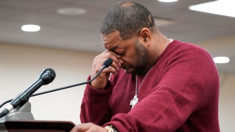 Wayne Jones, the son of shooting victim Celestine Chaney, paused to collect himself as he made a statement to the court during the sentencing of Payton Gendron on Wednesday, February 15.