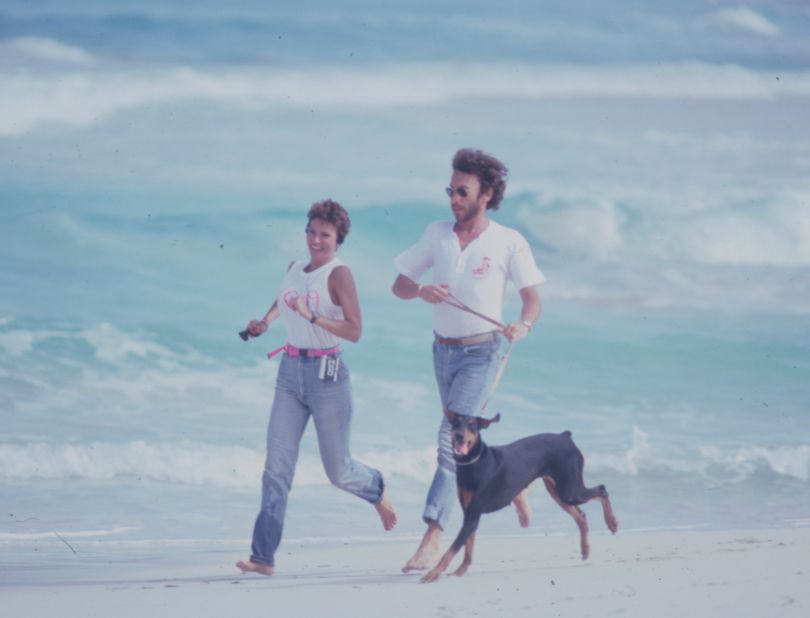 Welch and Weinfeld are seen running together during a Barbara Walters TV special in 1985.