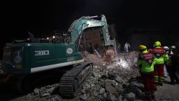 Search and rescue efforts continue at night after 7.7 and 7.6 magnitude earthquakes hit multiple provinces of Turkey including Hatay, on February 15, 2023.