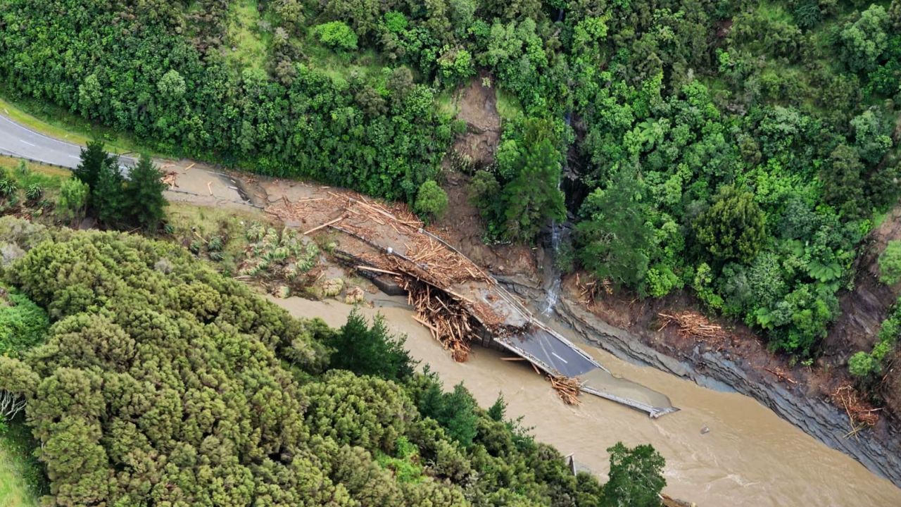 A view of flood damage in the the aftermath of cyclone Gabrielle in Hawke's Bay, New Zealand on February 15, 2023.